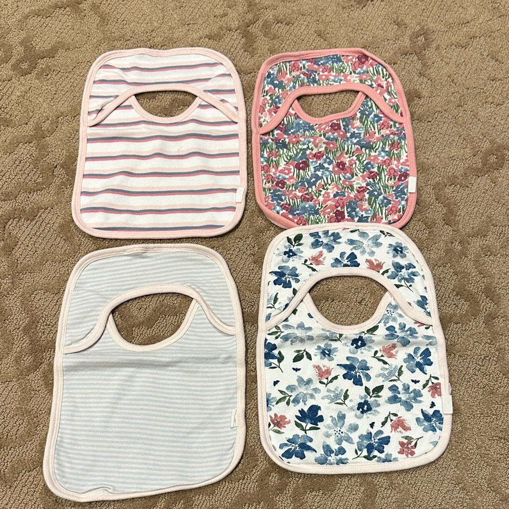 Burt’s Bees Baby Floral and Striped Baby Bib Set - 4 bibs